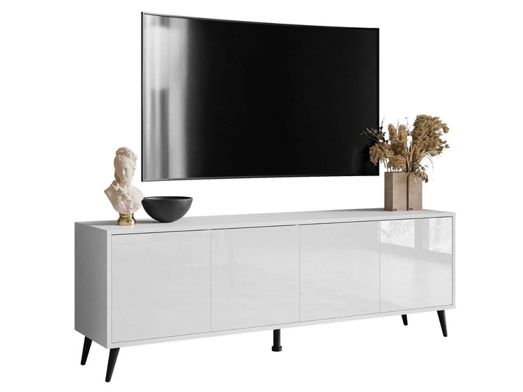 Szafka RTV pod telewizor z drzwiczkami na czarnych nogach Vivance Biały połysk