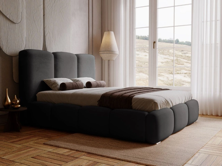 Łóżko tapicerowane z pojemnikiem i stelażem 160x200 cm Bubble Czarne