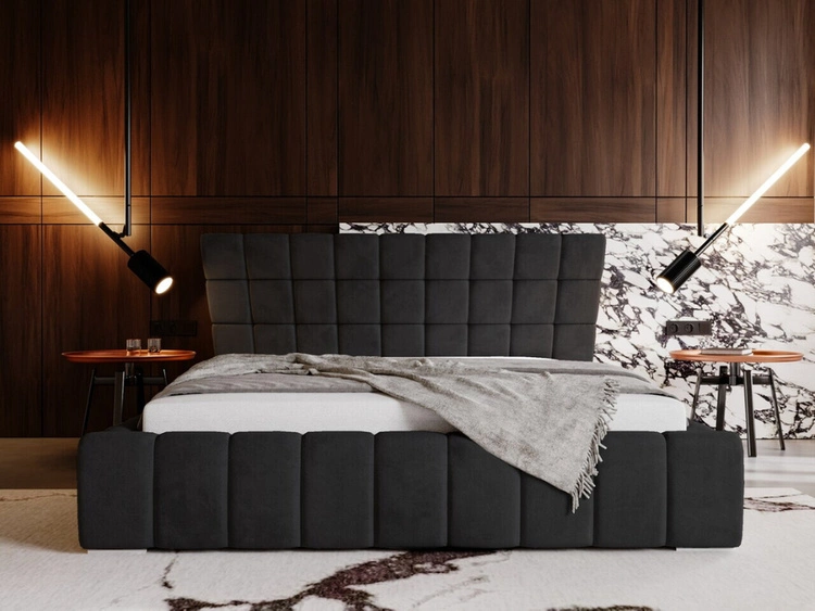 Łóżko tapicerowane z pojemnikiem i stelażem 160x200 cm Paris Czarne