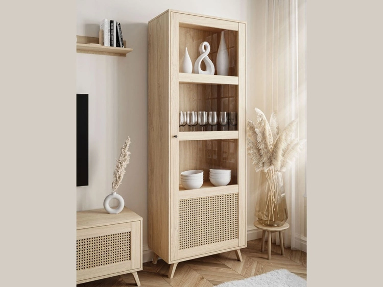 Witryna wąska przeszklona w stylu boho Bellance dąb puccini