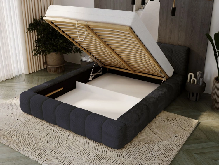 Łóżko tapicerowane z pojemnikiem na pościel 140x200 Ibiza Czarne
