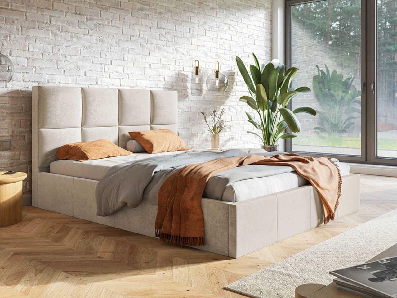 Łóżko tapicerowane z pojemnikiem i stelażem 180x200 Malo Beżowe