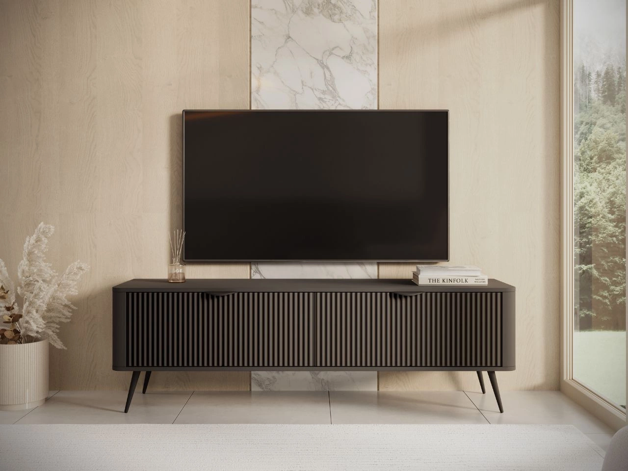 Szafka pod telewizor z drzwiczkami 160 cm Latina Czarna