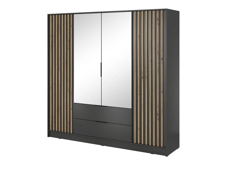 Szafa czterodrzwiowa z drzwiami uchylnymi 206 cm Macron Grafitowa z lustrem i lamelami