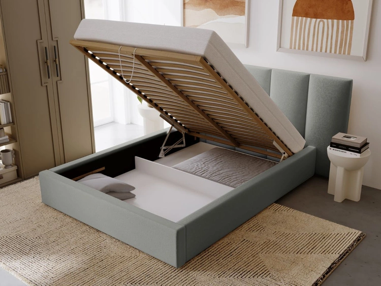 Łóżko tapicerowane z pojemnikiem i stelażem 140x200 cm Lizbona Szare