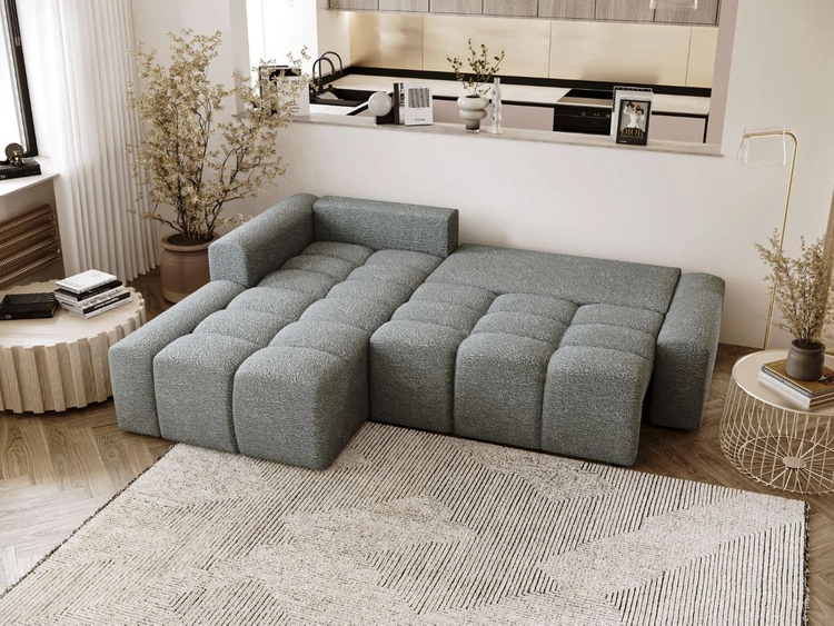 Narożnik L lewy z funkcją spania i pojemnikiem Lana Szary