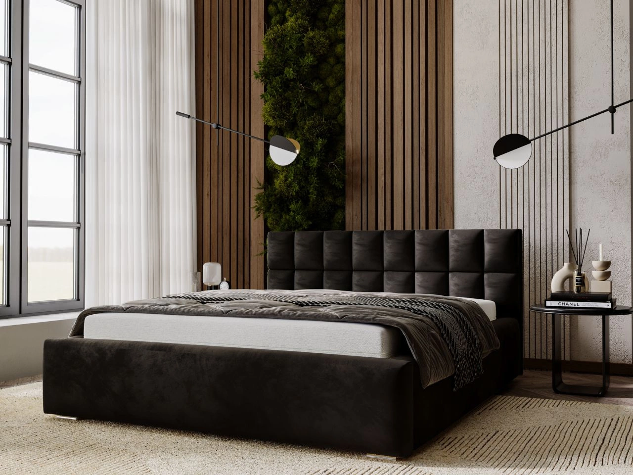Łóżko tapicerowane z pojemnikiem i stelażem 160x200 Hugo Czarne