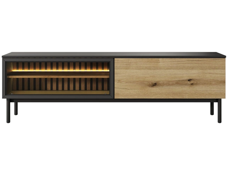 Szafka pod telewizor z drzwiczkami 180 cm Loara Czarna, Dąb Evoke