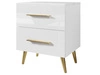 Stolik nocny z szufladami na złotych nogach Noaé Lux Biały połysk