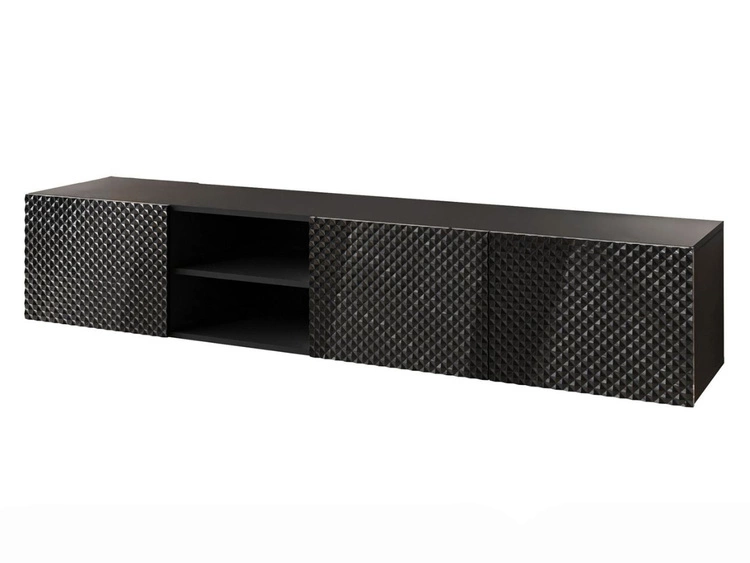 Szafka RTV wisząca z frezowanymi frontami 3D Celiane czarny połysk