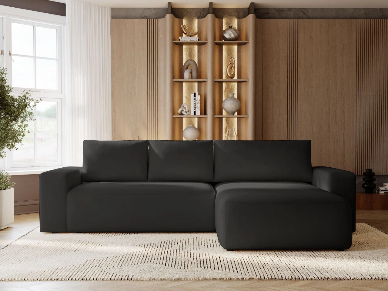 Narożnik L Prawy z funkcją spania i pojemnikiem Tazones Czarny