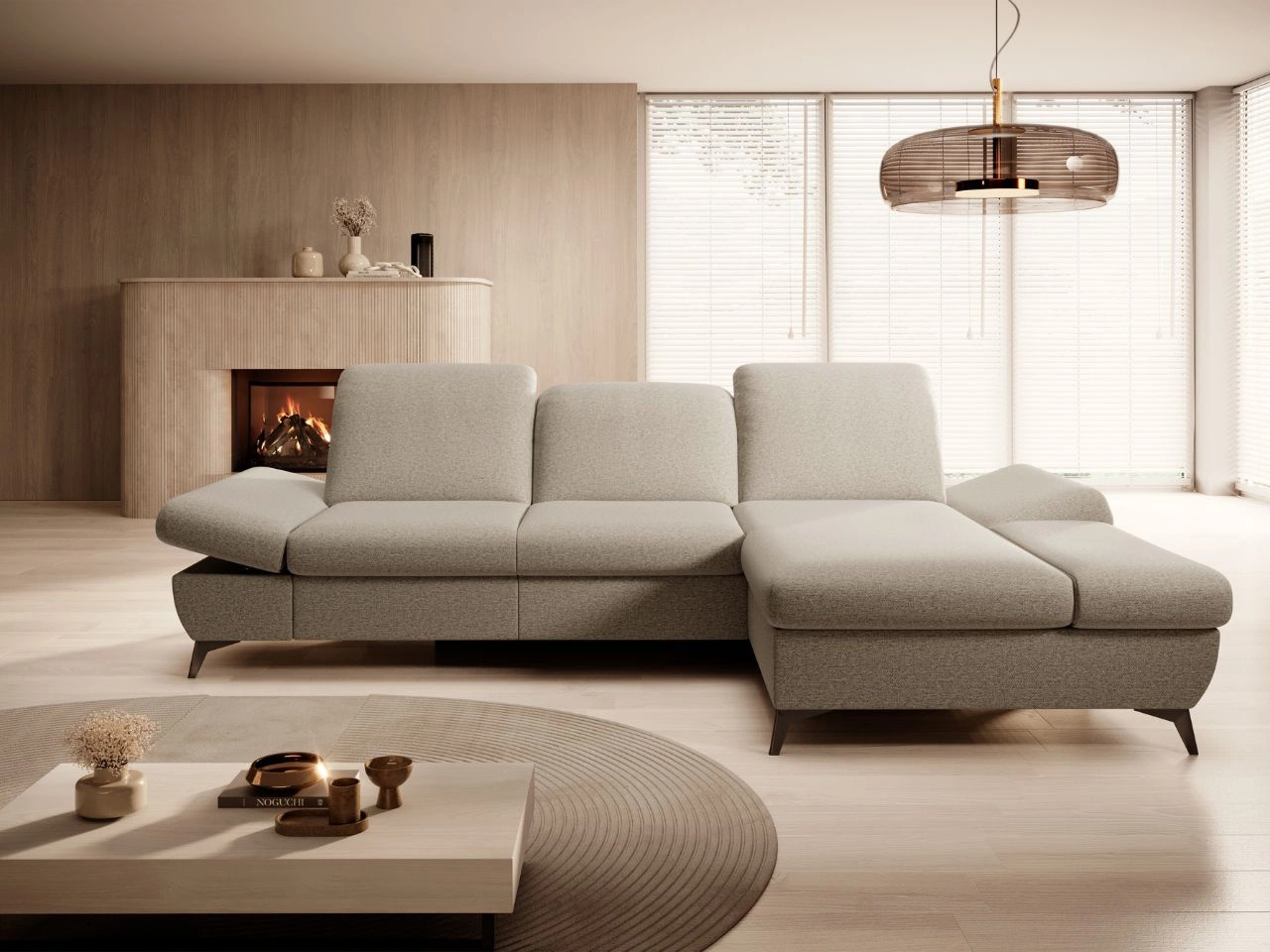 Narożnik L Prawy z funkcją spania i pojemnikiem Hannover Jasnobrązowy