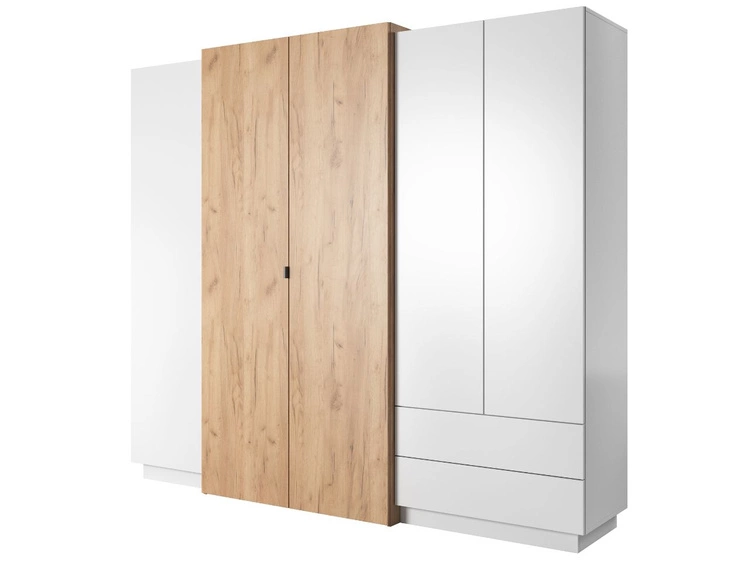 Zestaw mebli do sypialni Morten Biały, Dąb Craft Złoty