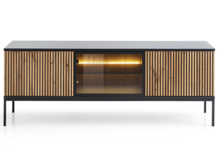 Szafka pod telewizor z szufladami, drzwiczkami i oświetleniem LED Deo Dąb Wotan