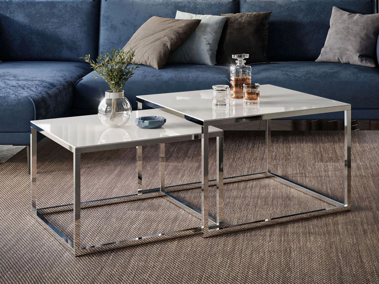 Stolik kawowy na chromowanym stelażu z szklanym blatem Asumi Biały 39x45