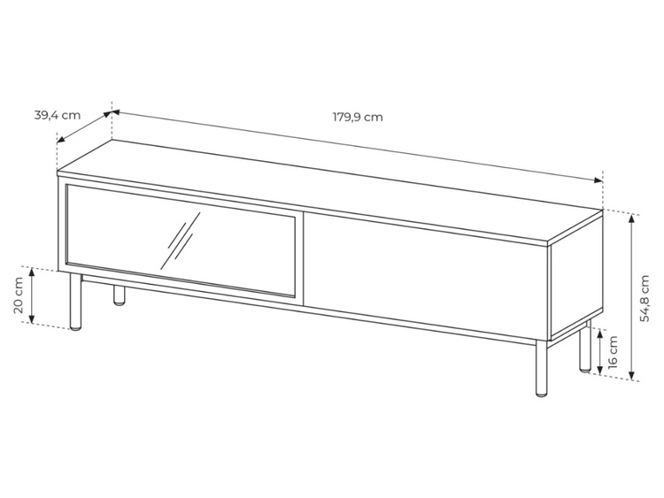 Szafka pod telewizor z drzwiczkami 180 Loara Czarna, Dąb Evoke