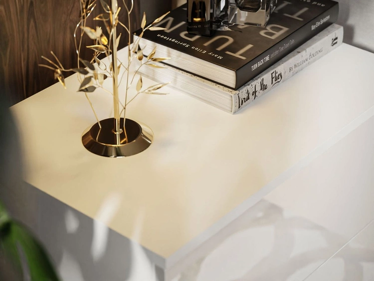 Stolik nocny z szufladami na czarnych nogach Nuveo Biały połysk