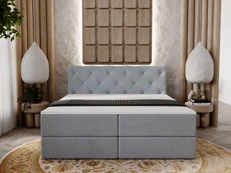 Łóżko kontynentalne z pojemnikiem na pościel 160x200 Napoli Szare