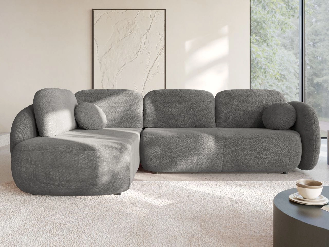 Narożnik z funkcją spania i pojemnikiem Lewy Carino Szary