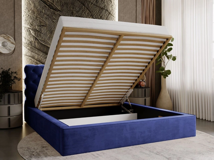Łóżko tapicerowane z pojemnikiem i stelażem 120x200 Apollo Niebieskie