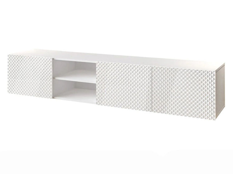 Szafka RTV wisząca z frezowanymi frontami 3D Celiane biały połysk