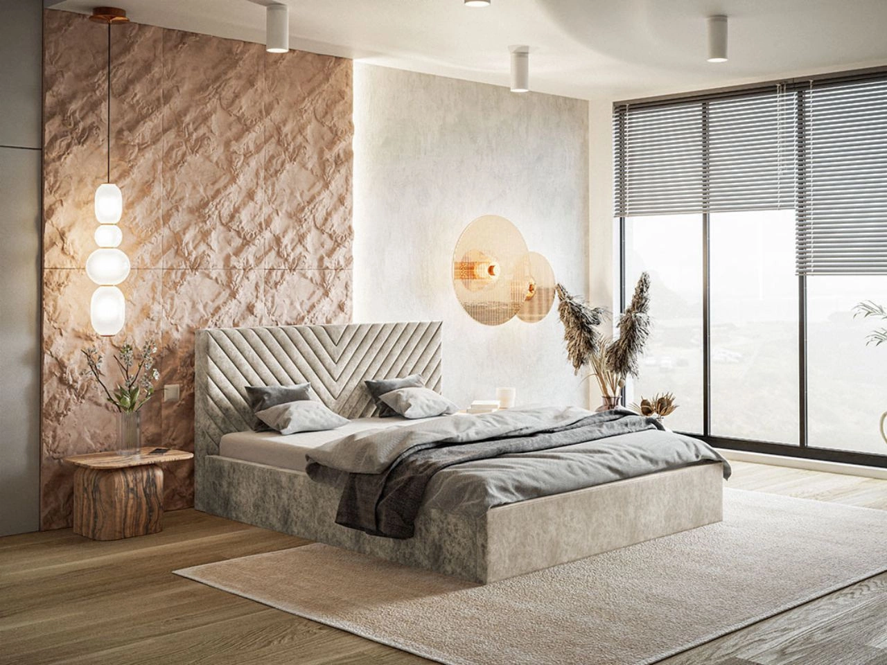 Łóżko tapicerowane z pojemnikiem i stelażem 120x200 Esma Beżowe