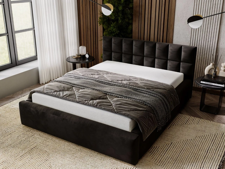 Łóżko tapicerowane z pojemnikiem i stelażem 180x200 Hugo Czarne