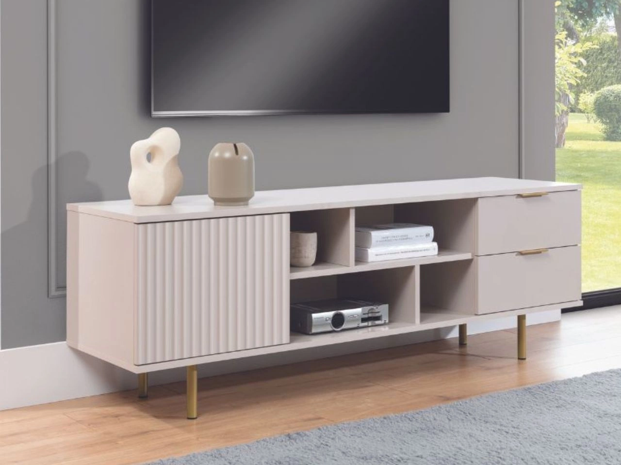 Szafka pod telewizor z szufladami i drzwiczkami Ankara Beżowa