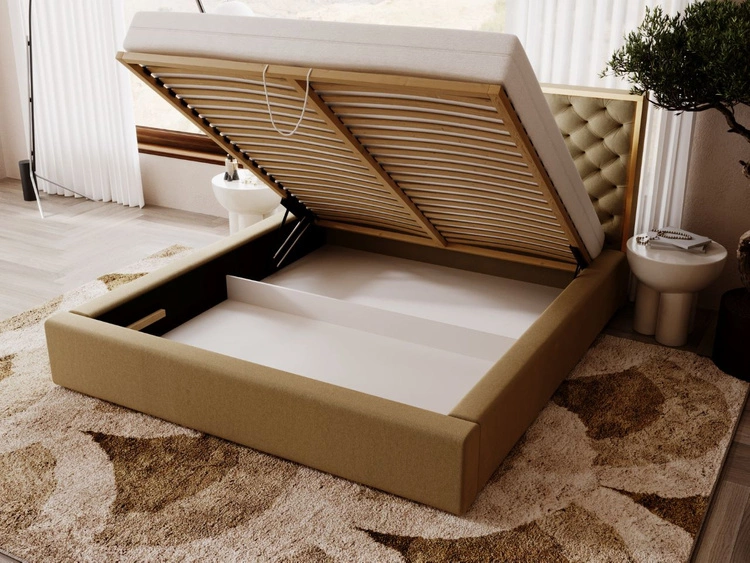 Łóżko tapicerowane z pojemnikiem i stelażem 120x200 Bonito Brązowy