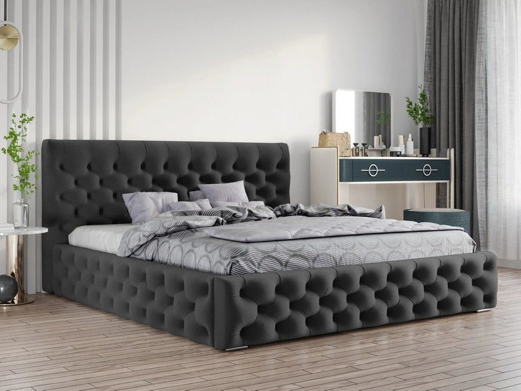 Pikowane łóżko chesterfield Velutto 160x200 Czarne