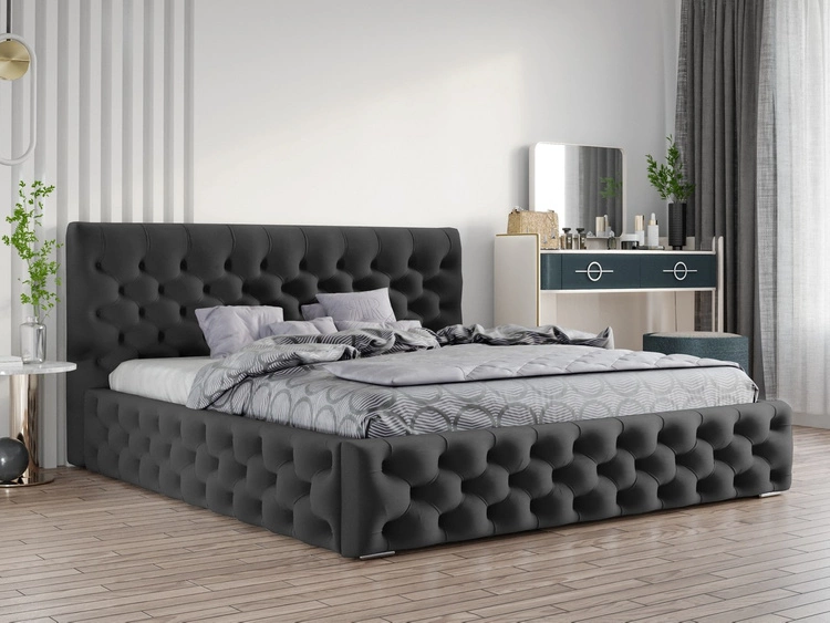 Pikowane łóżko chesterfield Velutto 200x200 Czarne