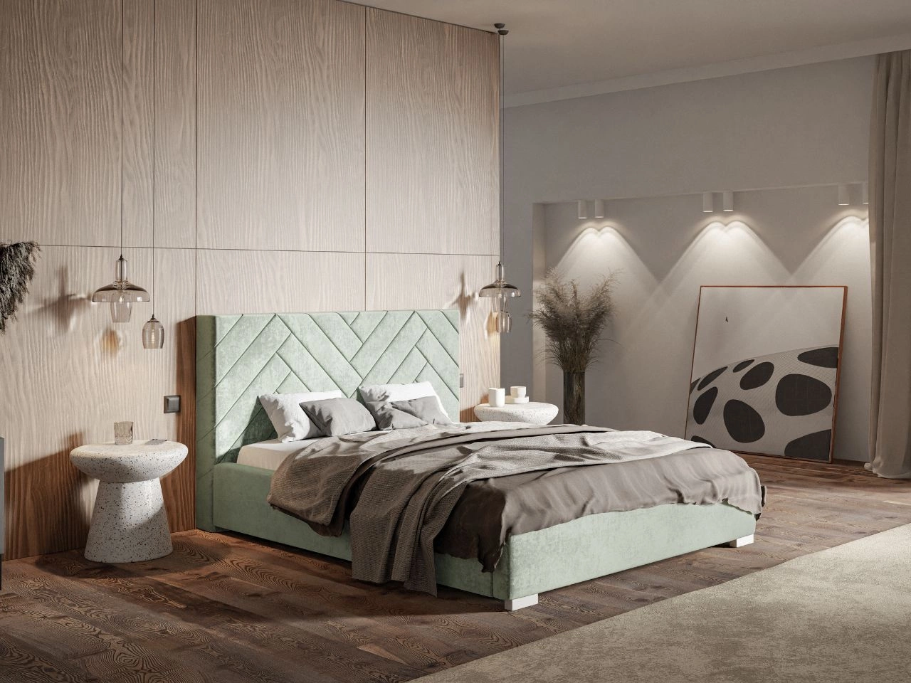 Łóżko tapicerowane z pojemnikiem i stelażem 120x200 Toreto Jasnozielone