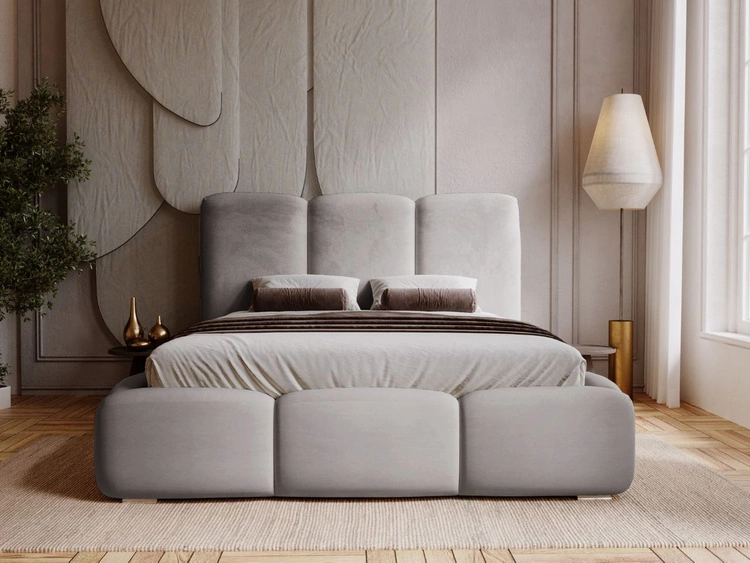 Łóżko tapicerowane z pojemnikiem i stelażem 180x200 cm Bubble Szare