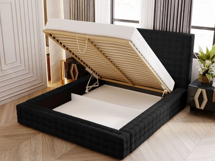 Łóżko tapicerowane z pojemnikiem i stelażem 180x200 Barbados Czarne