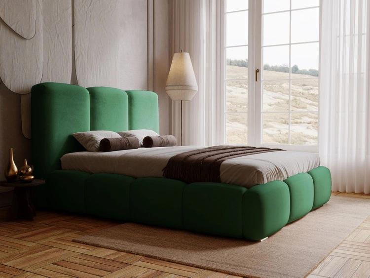 Łóżko tapicerowane z pojemnikiem i stelażem 180x200 cm Bubble Zielone