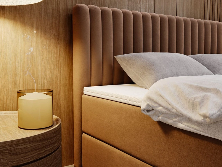 Łóżko kontynentalne z pojemnikiem na pościel 200x200 Marbella brązowe