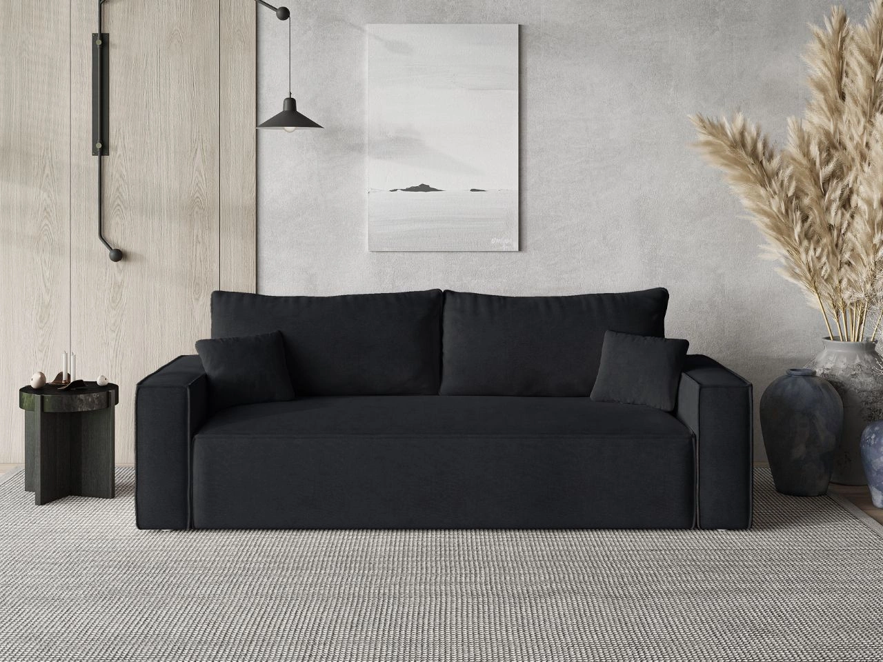 Kanapa z funkcją spania i pojemnikiem na pościel Sivra Czarna