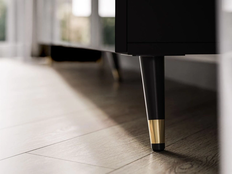 Szafka RTV pod telewizor z drzwiczkami i oświetleniem LED na czarno-złotych nóżkach 200 cm Noaé Czarny Połysk