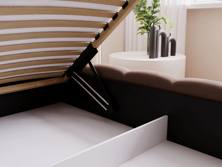 Łóżko tapicerowane z pojemnikiem i stelażem 140x200 Cloud Low brązowe