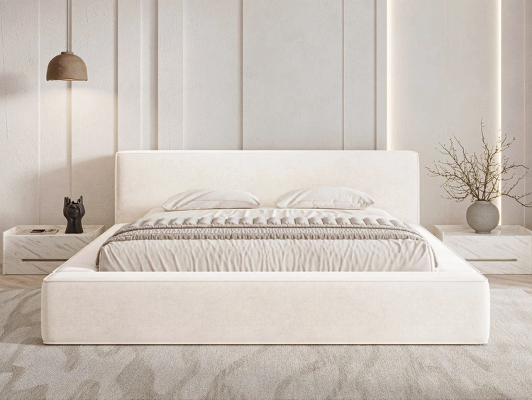 Łóżko tapicerowane z pojemnikiem i stelażem 180x200 Mali Kremowe