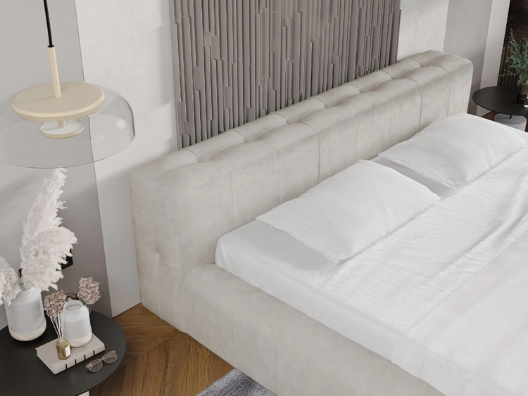 Łóżko tapicerowane z pojemnikiem i stelażem 120x200 Lipari beż
