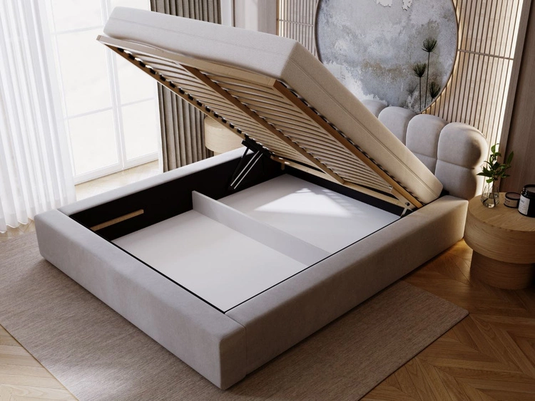 Łóżko tapicerowane z pojemnikiem i stelażem 180x200 Plaza Szare