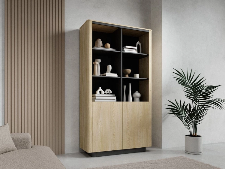 Regał z dwiema szafkami Fascino Dąb Cremona, Czarny