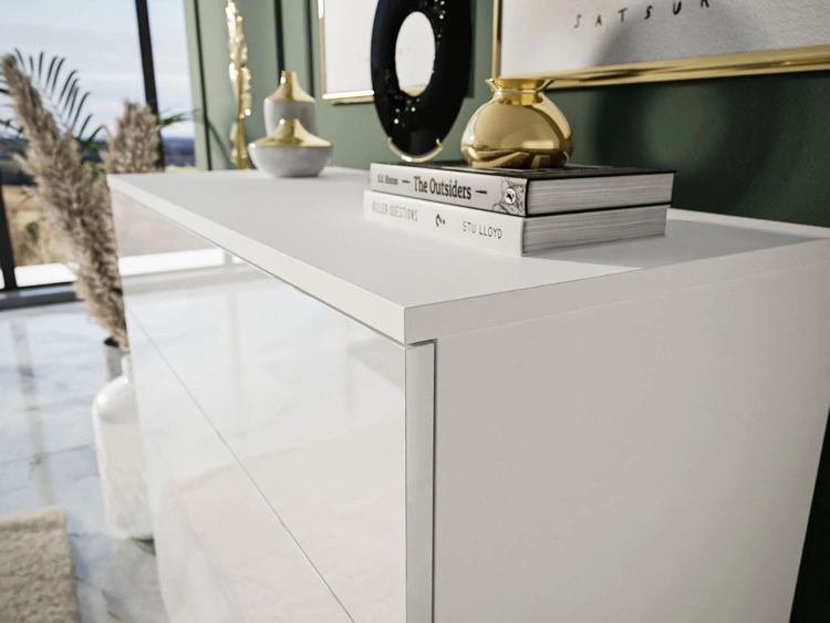 Komoda z czterema szufladami i oświetleniem LED na czarnych nóżkach Nuveo Biały połysk