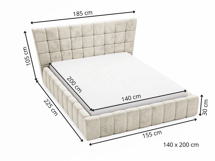 Łóżko tapicerowane z pojemnikiem i stelażem 140x200 cm Paris Jasnoszare