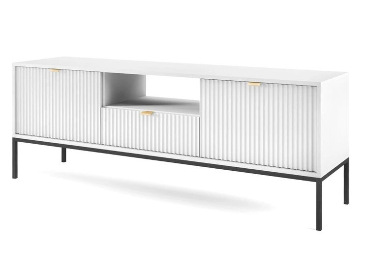 Zestaw mebli do salonu Amber biały na czarnych nogach