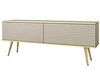 Szafka pod telewizor z drzwiczkami 135 cm z ryflowanym frontem Diolo Beżowa na złotych nogach