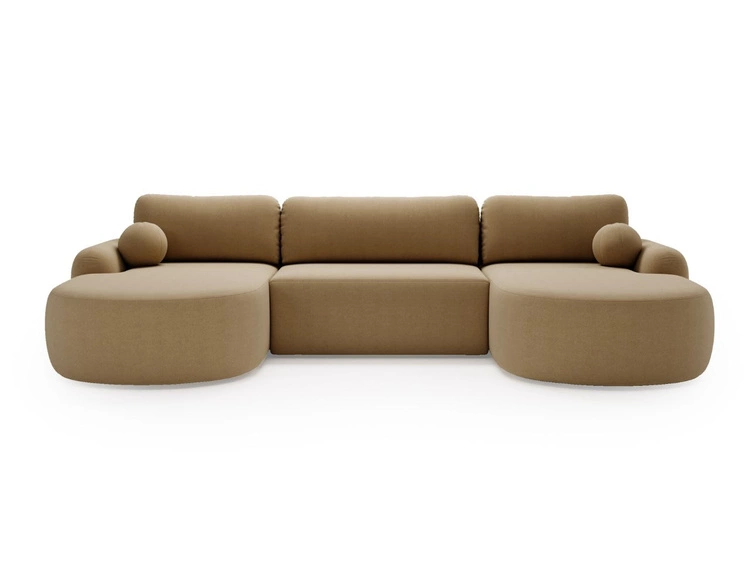 Narożnik U z funkcją spania i pojemnikiem Aurio Jasnobrązowy