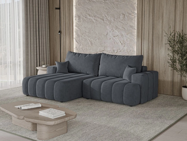 Narożnik L Lewy z funkcją spania i pojemnikiem Caleo Szary