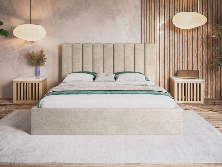 Łóżko tapicerowane z pojemnikiem i stelażem 160x200 Sesto beżowe